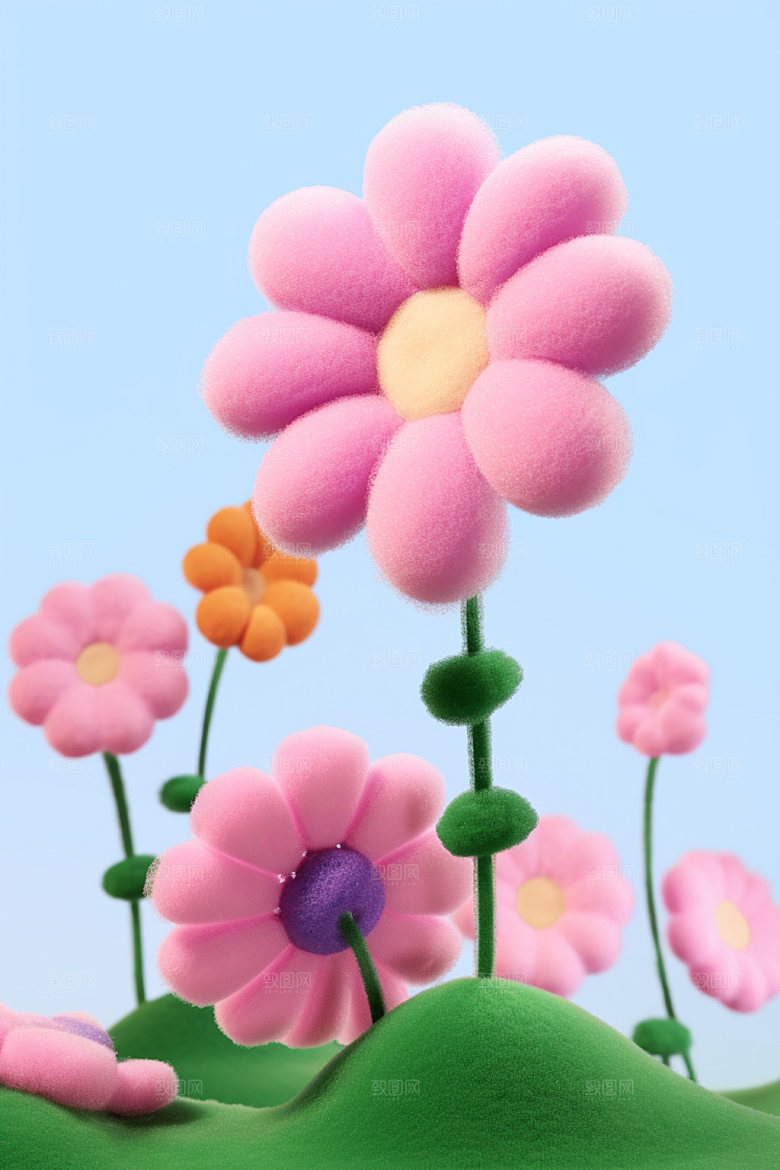 感恩节毛绒花朵模型素材矢量元素