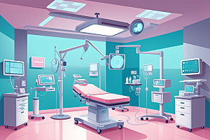 手术室诊室医疗插画