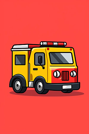 消防宣传消防车消防栓卡通插画