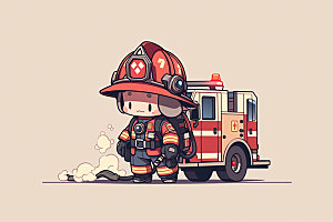 消防宣传卡通人物插画矢量素材