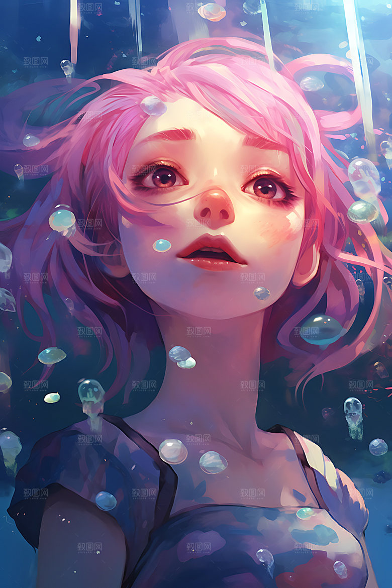 水中人物海底游泳插画