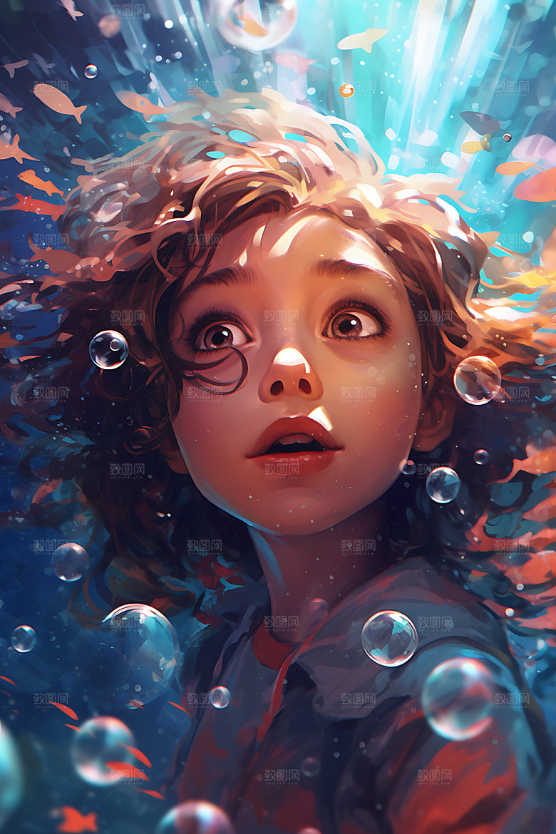 水中人物海底游泳插画