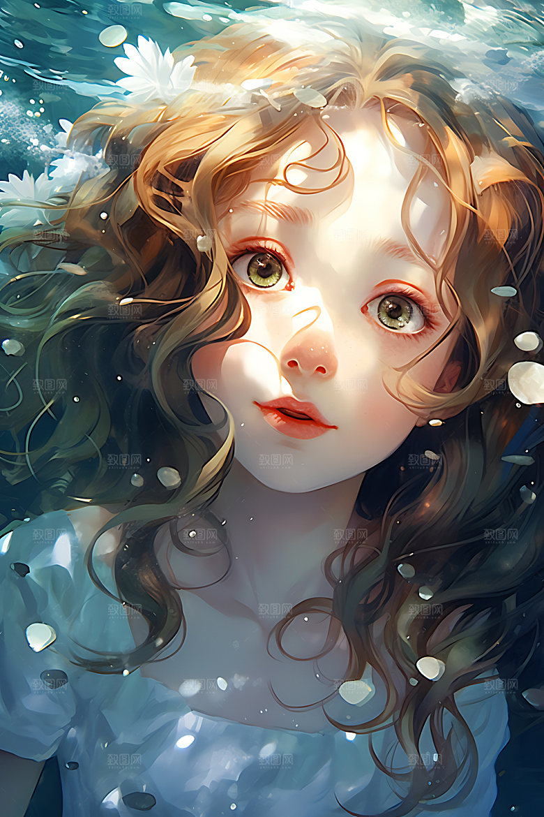 水中人物艺术意境插画
