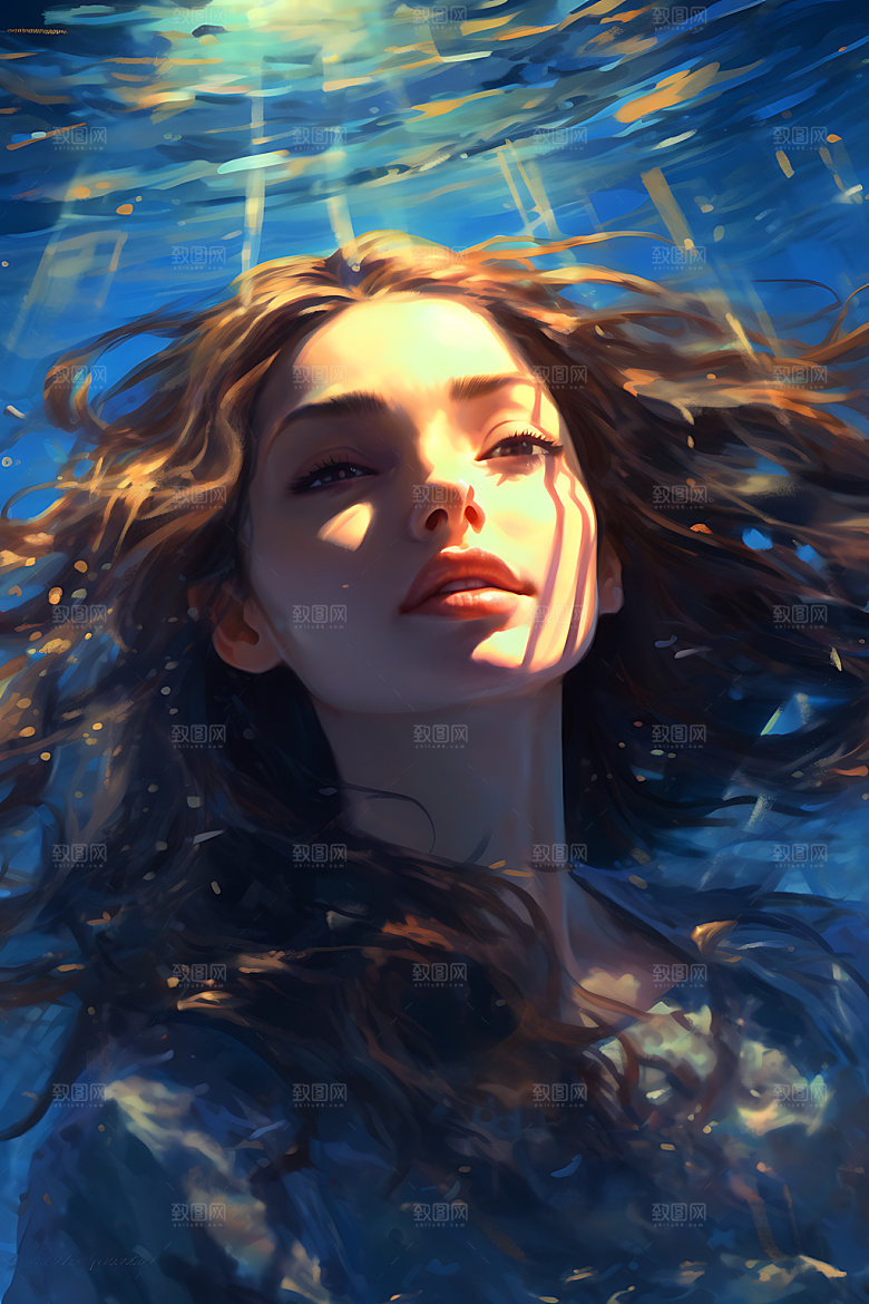 水中人物唯美艺术插画