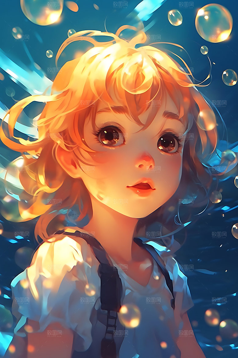 水中人物手绘游泳插画