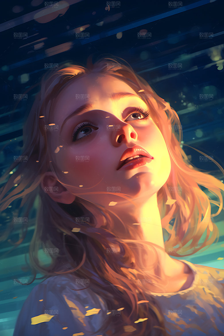 水中人物手绘艺术插画