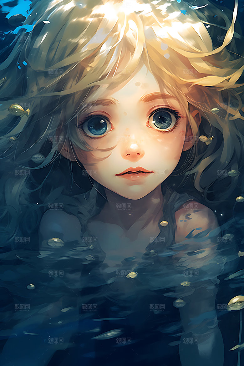 水中人物游泳海底插画