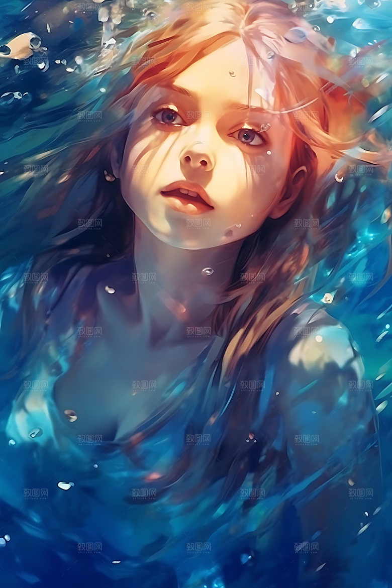 水中人物游泳卡通插画