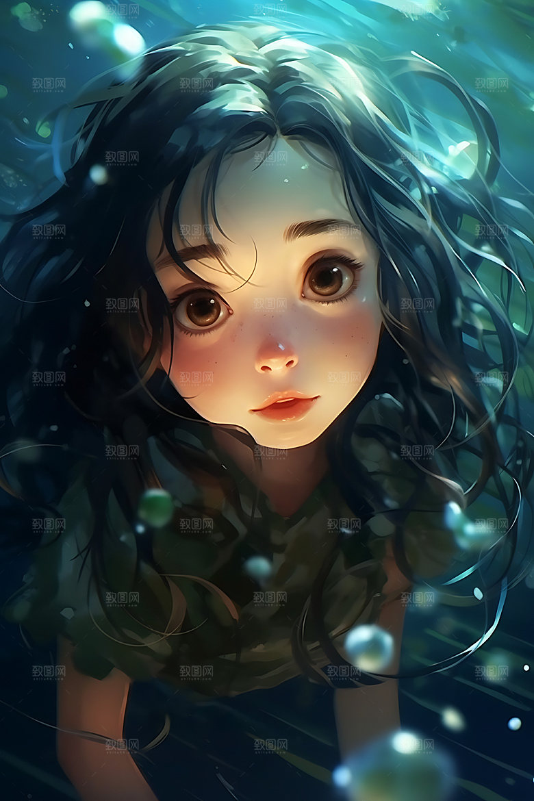 水中人物意境艺术插画