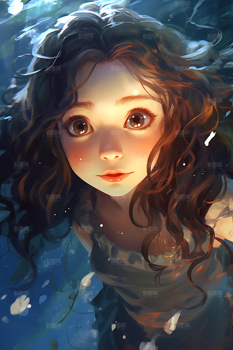 水中人物游泳卡通插画