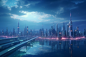 科技都市夜景未来城市素材