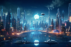 科技都市未来城市夜景素材