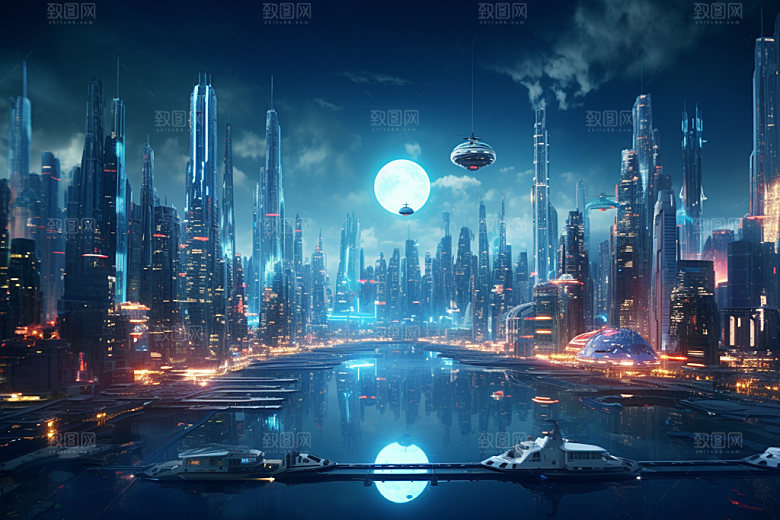 科技都市未来城市夜景素材