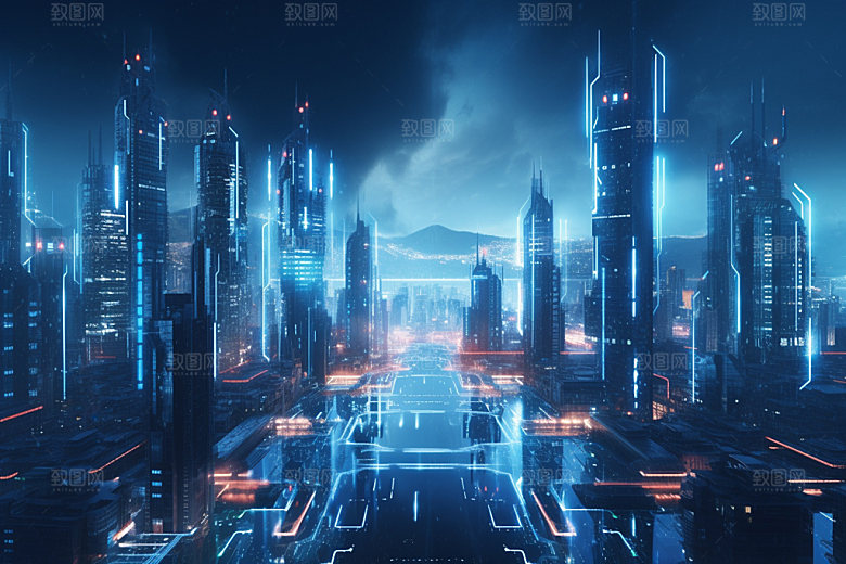 科技都市数字夜景素材