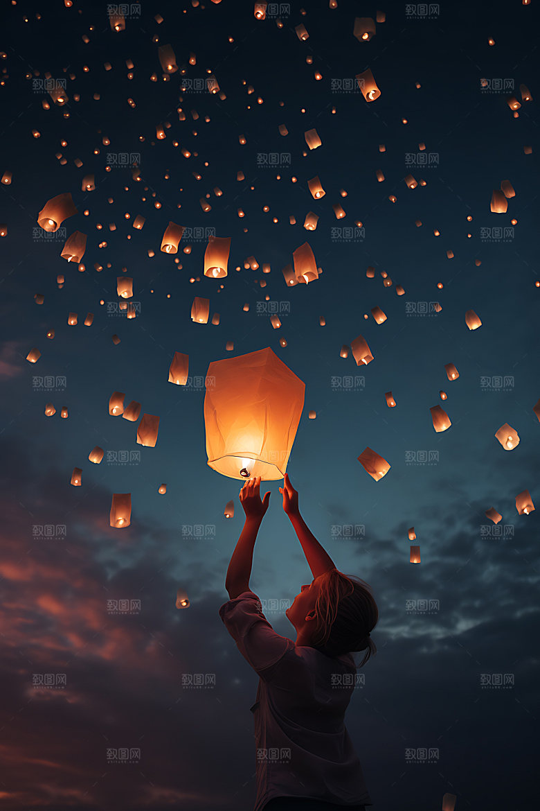 孔明灯美好祝愿天灯摄影图