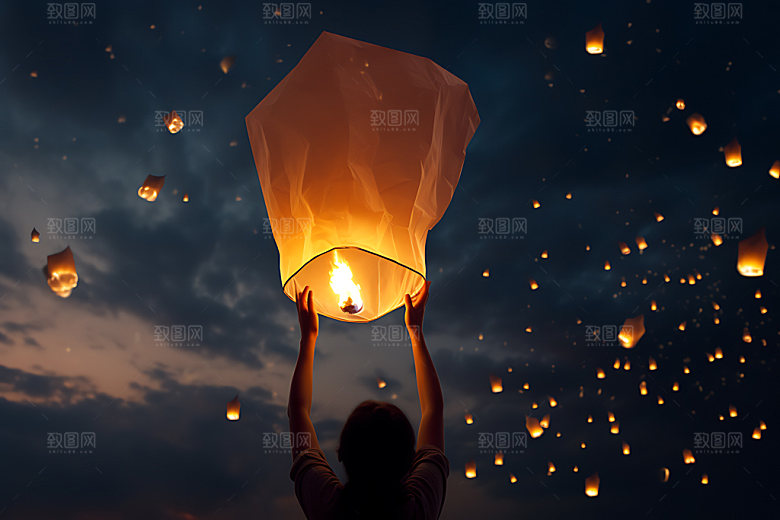 孔明灯浪漫高清摄影图