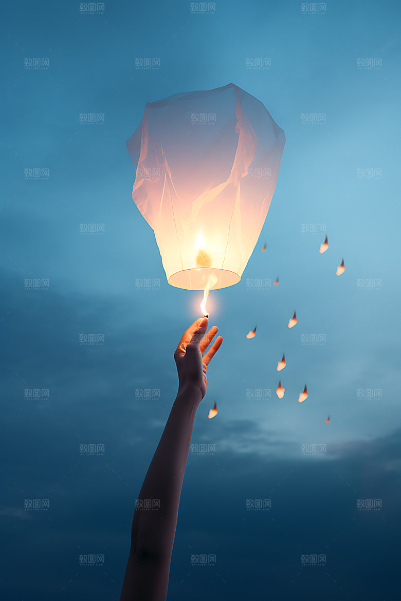 孔明灯许愿灯祈愿摄影图