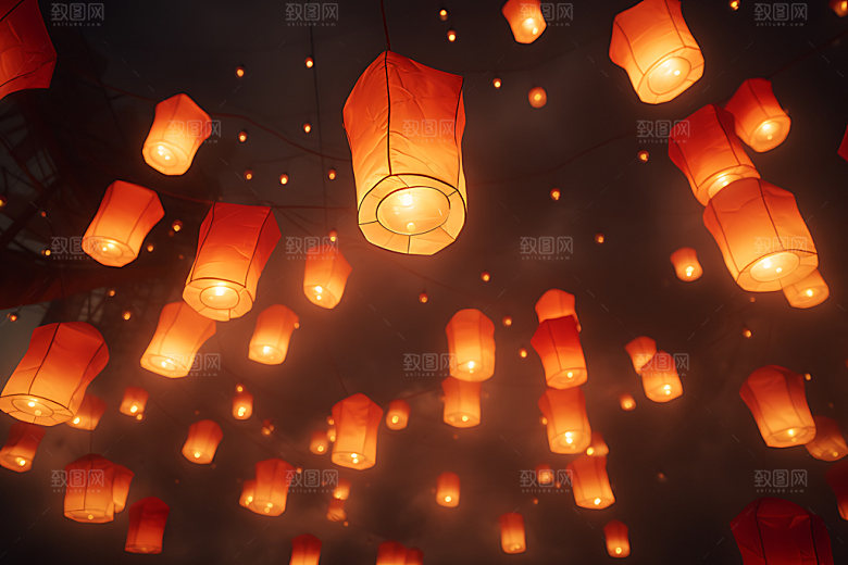 孔明灯祈福天灯摄影图