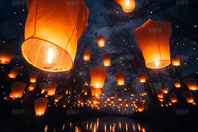 孔明灯天灯美好祝愿摄影图