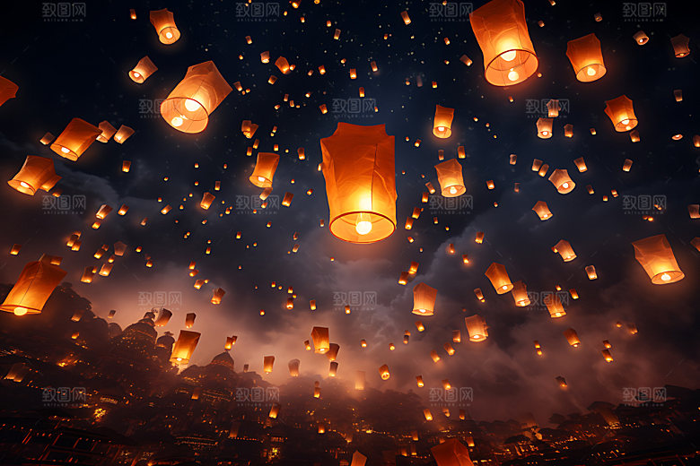 孔明灯美好祝愿高清摄影图