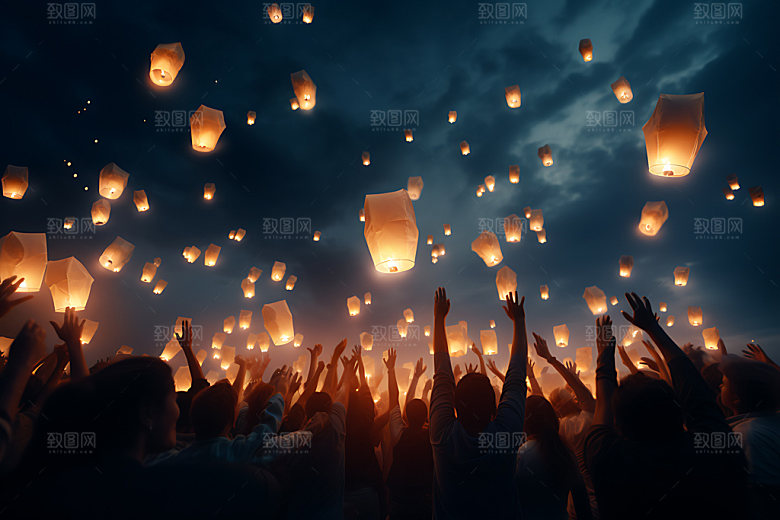 孔明灯祈福唯美摄影图