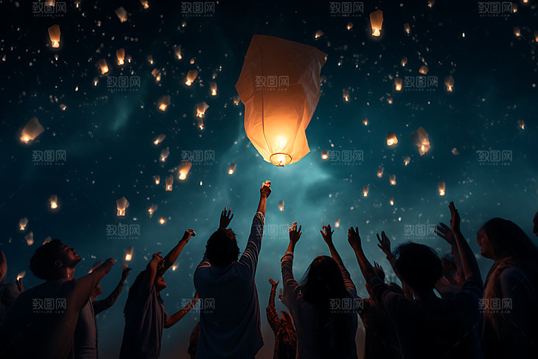 孔明灯浪漫高清摄影图