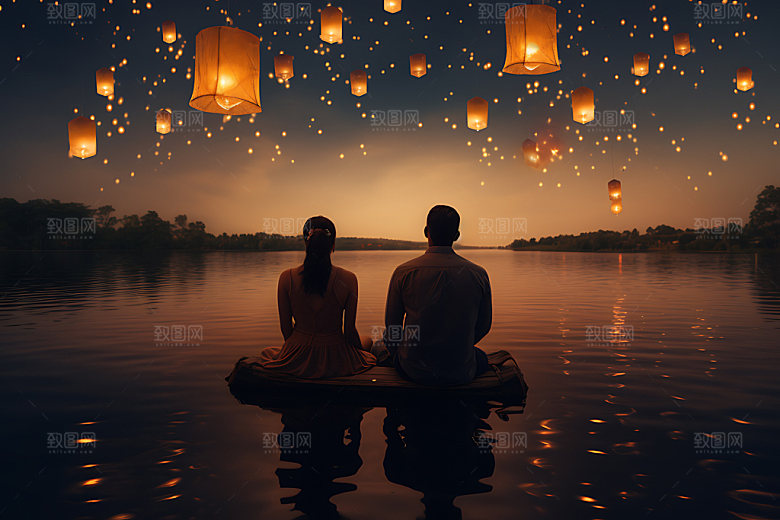 孔明灯美好祝愿祈愿摄影图
