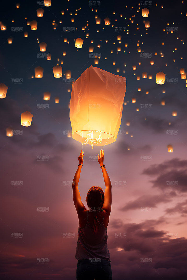 孔明灯元宵节许愿灯摄影图