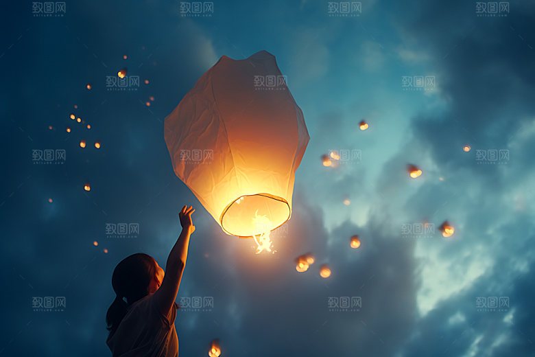 孔明灯天灯许愿灯摄影图