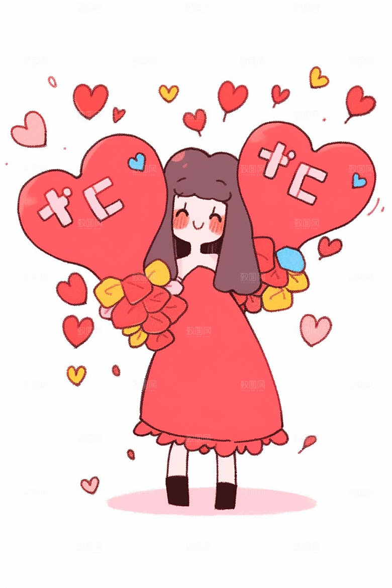 情人节爱心飘扬手绘插画矢量元素