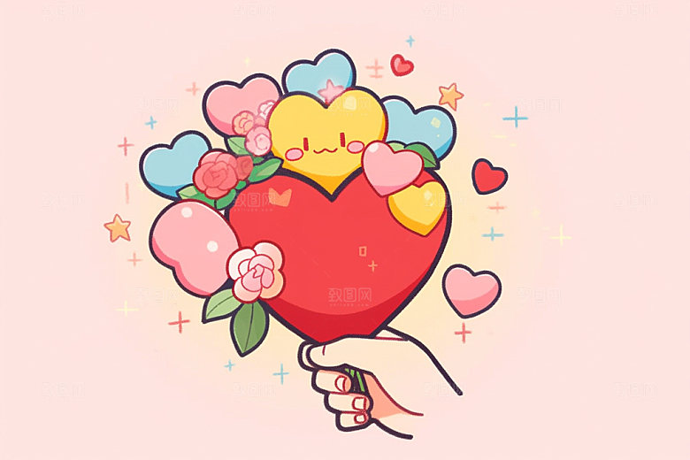 情人节手绘插画很多爱心矢量元素