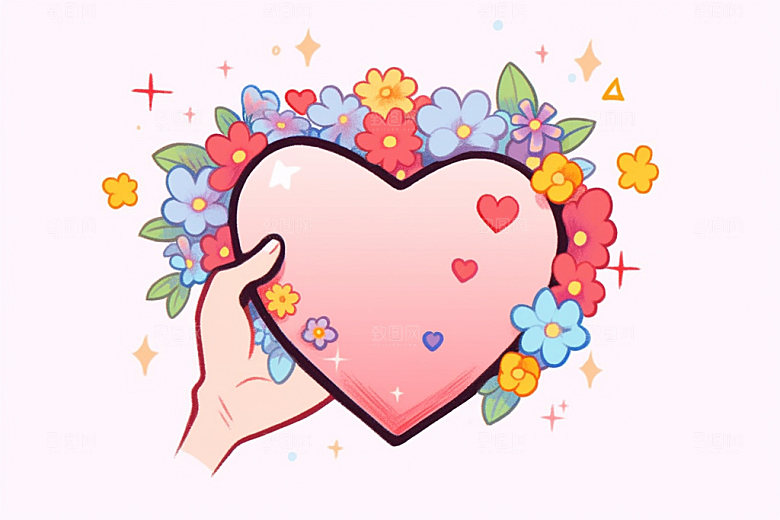 情人节手捧爱心手绘插画矢量元素