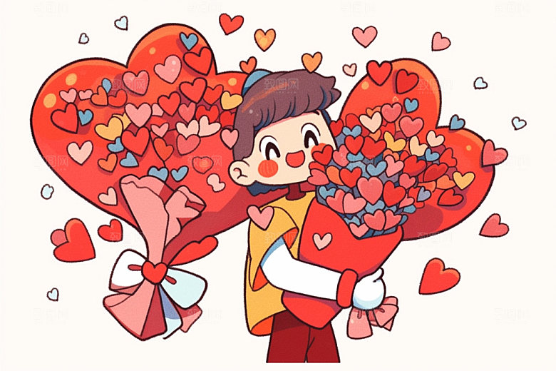 情人节手绘插画很多爱心矢量元素