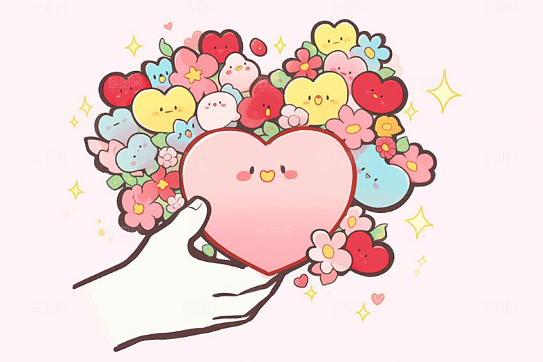 情人节浪漫爱心手绘插画矢量元素