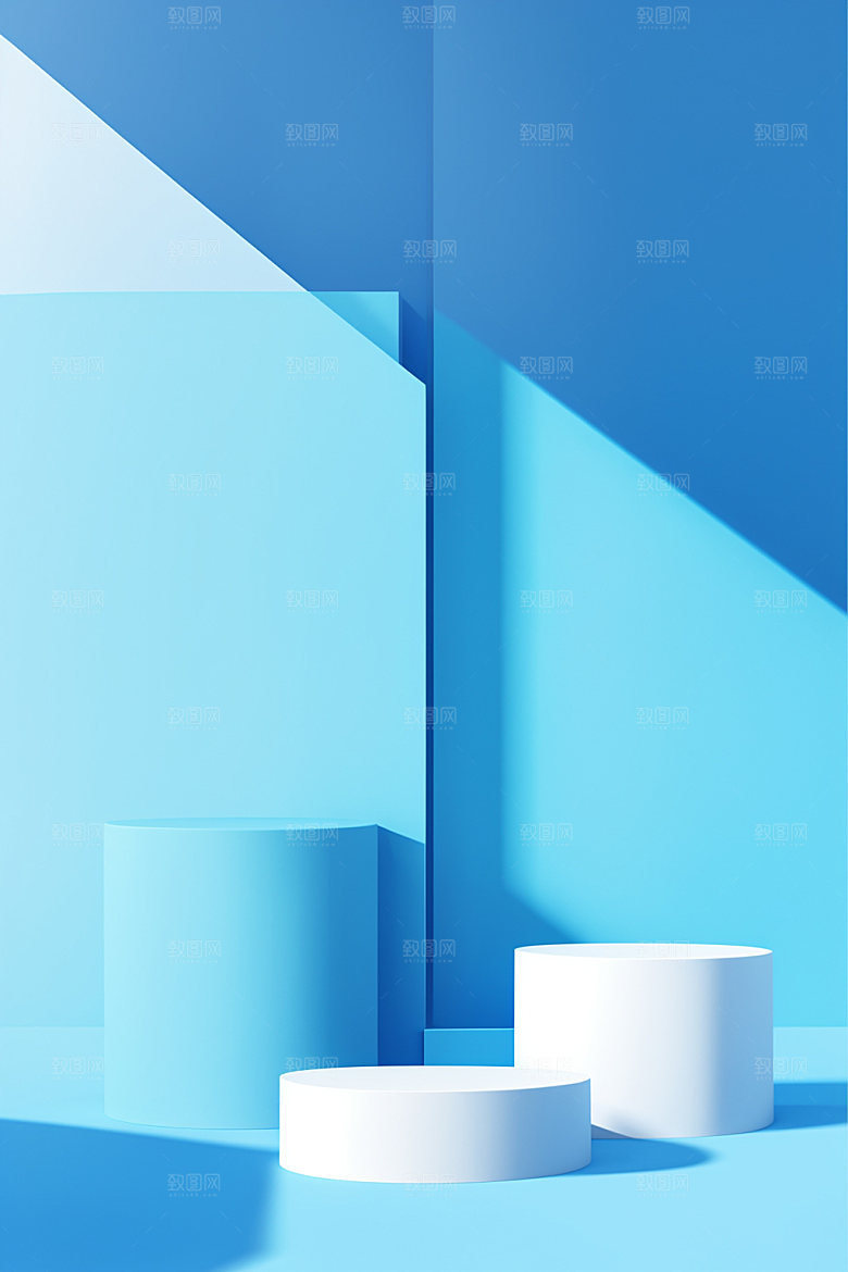 蓝色展台C4D游泳电商背景