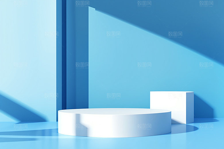 蓝色展台C4D3D电商背景