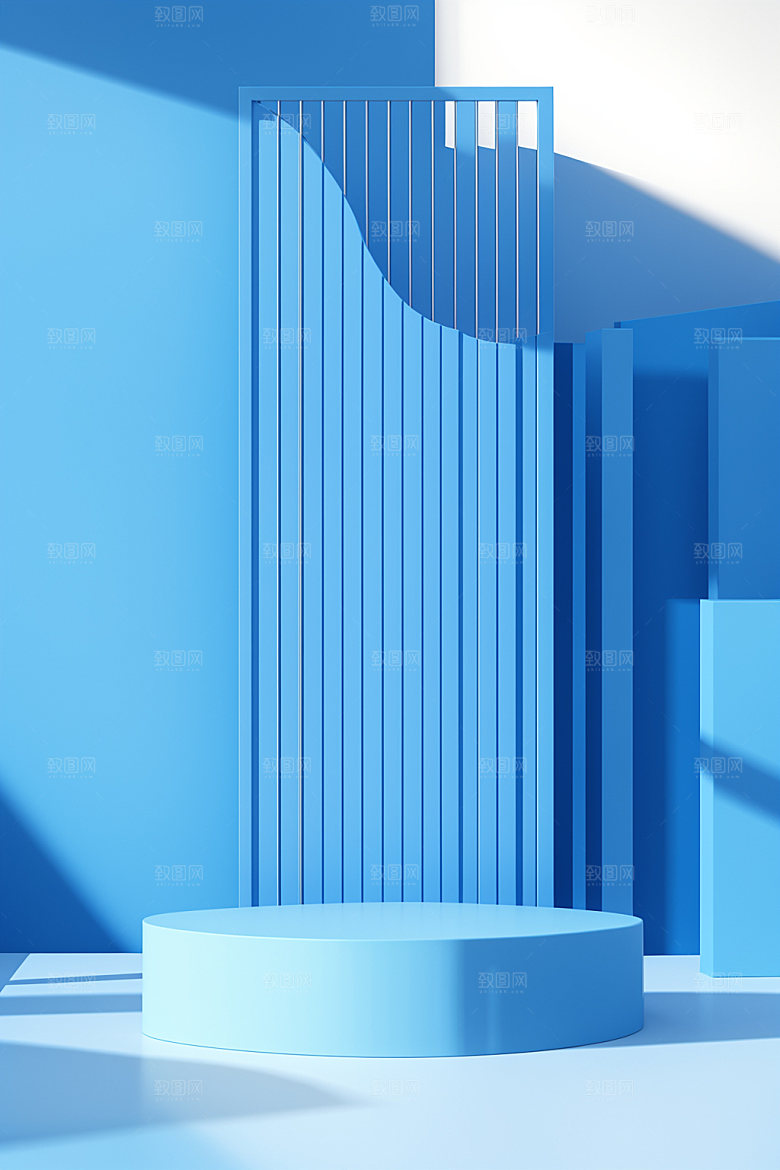 蓝色展台海边C4D电商背景