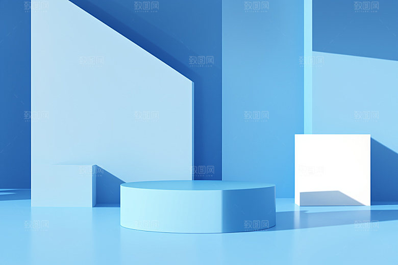蓝色展台海边度假产品电商背景