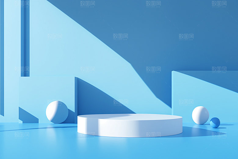 蓝色展台游泳C4D电商背景