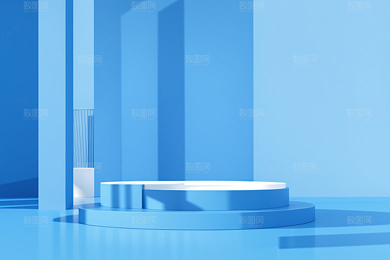 蓝色展台度假产品3D电商背景