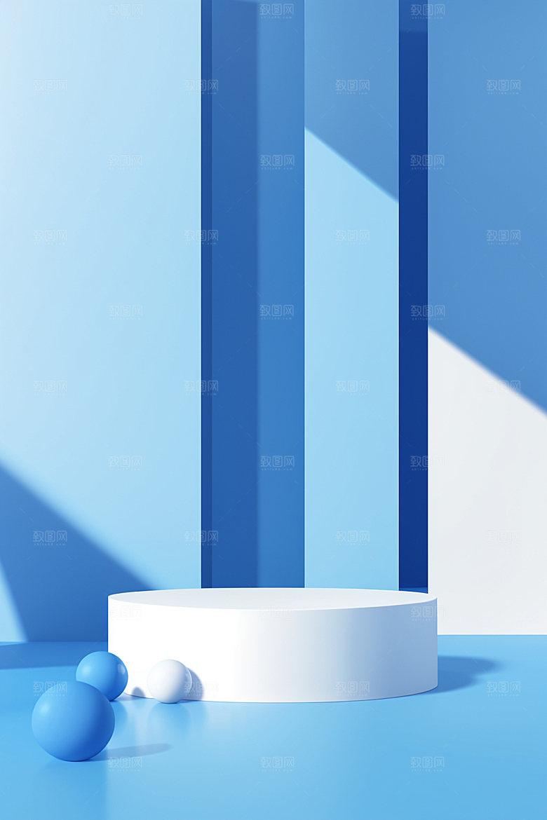 蓝色展台防晒C4D电商背景