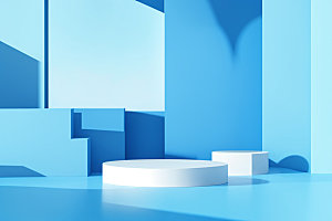 蓝色展台立体商品展示电商背景