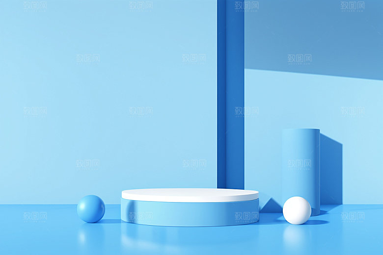 蓝色展台C4D3D电商背景