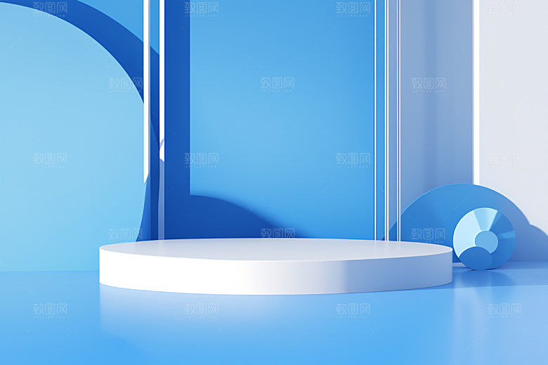 蓝色展台3D清凉电商背景