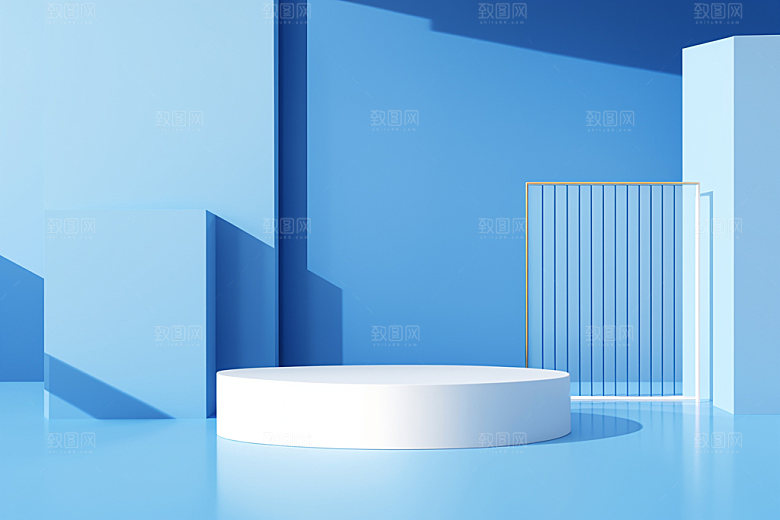蓝色展台活动3D电商背景