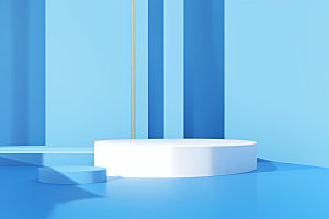 蓝色展台3D防晒电商背景