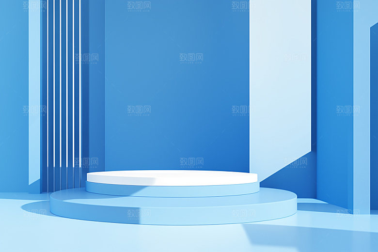 蓝色展台海边商品展示电商背景