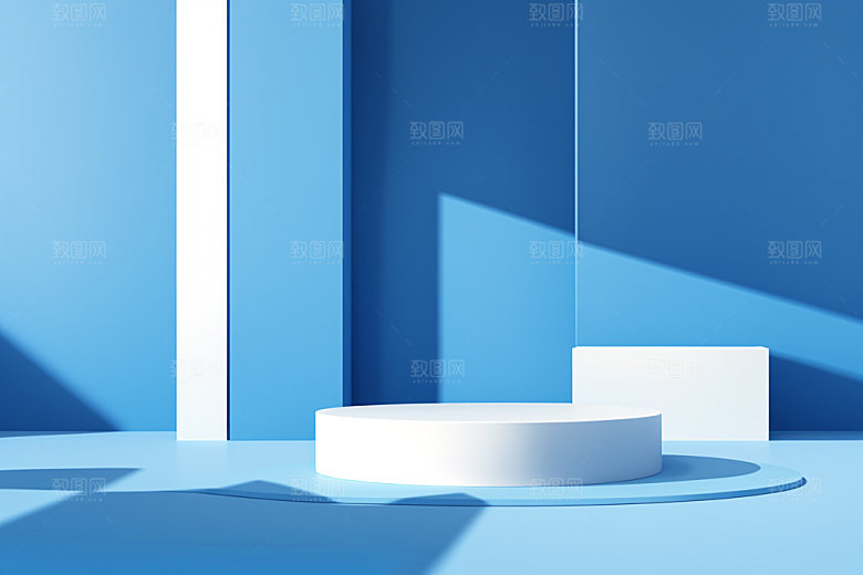 蓝色展台3D促销电商背景