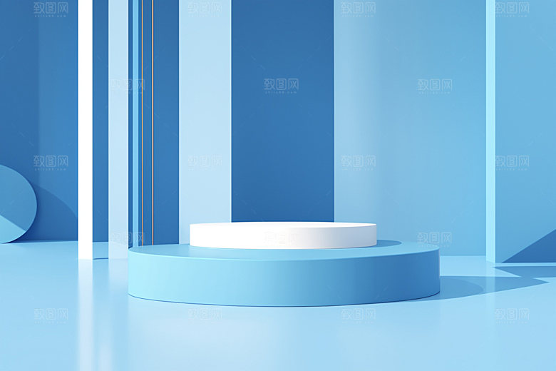 蓝色展台活动度假产品电商背景