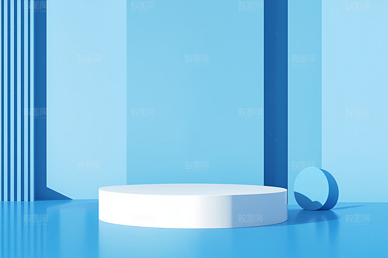 蓝色展台海边3D电商背景